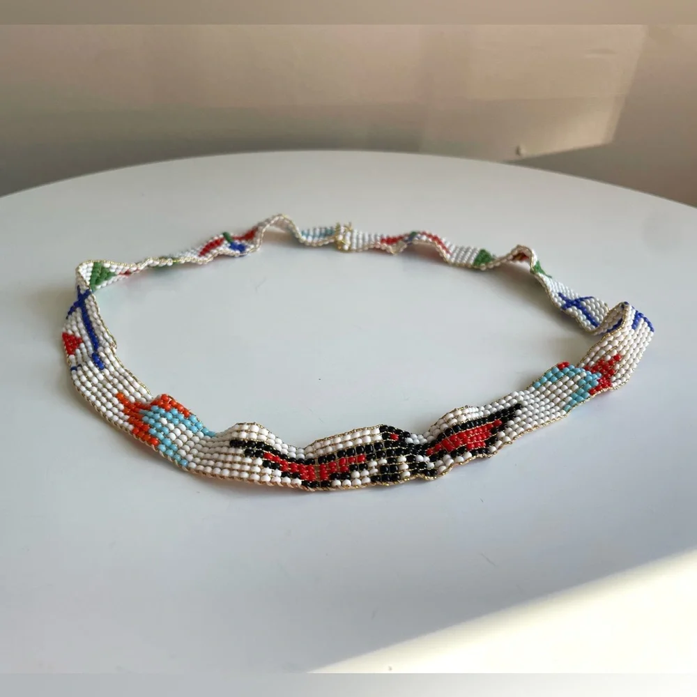Vintage Handmade Native American Multi Color Seed Bead Stretch Headband